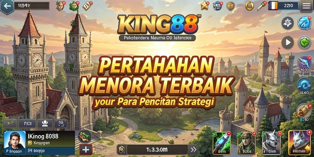 Gameplay KING88 yang menampilkan strategi menara untuk mengalahkan musuh.